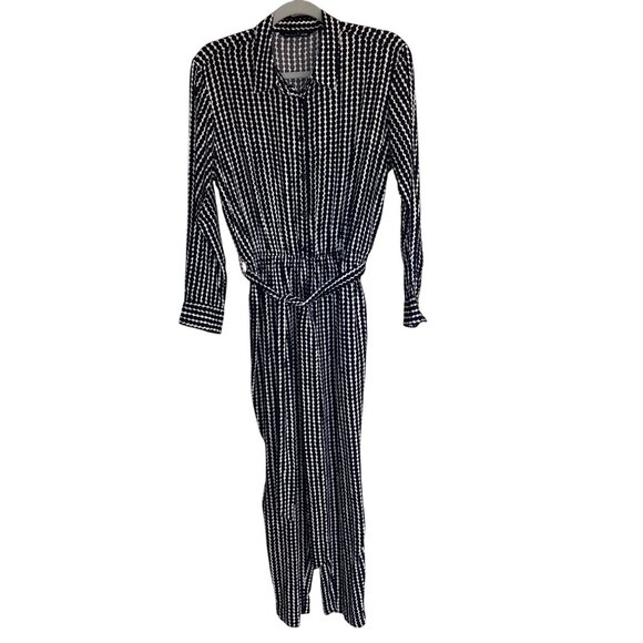Marimekko Uniqlo Womens Jumpsuit Size M Black Dotted Long Sleeve Pure Rayon New - Picture 1 of 12